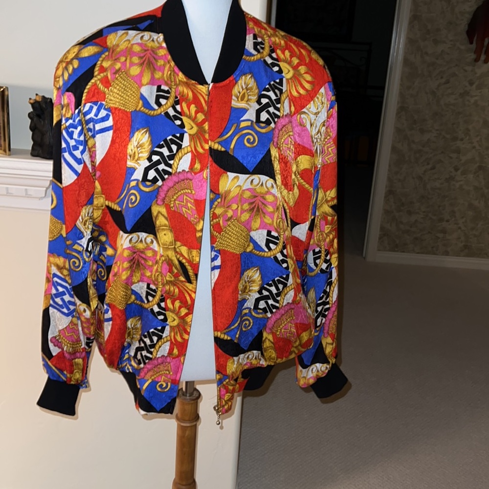 Spenserjeremy 100% Silk Vintage 80s 90s Vivid Colors Large Bomber Jacket… - Picture 1 of 16